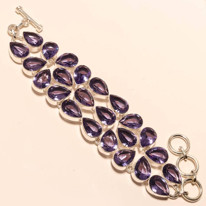 Iolite gemstone 925 silver jewelry bracelet 7-8"