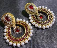 Maroon Pearl Polki Earrings 1