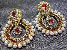 Maroon Pearl Polki Earrings 2