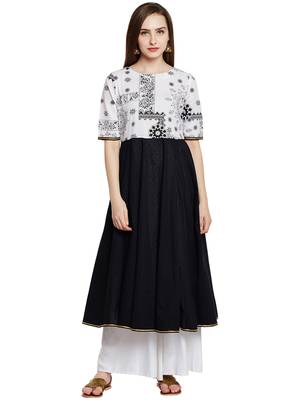 White printed cotton long-kurtis 2