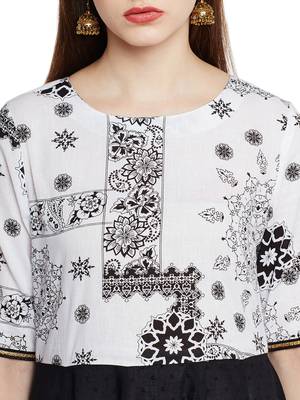 White printed cotton long-kurtis 5