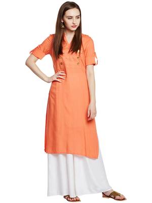 Orange plain cotton cotton-kurtis 1