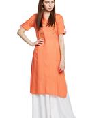Orange plain cotton cotton-kurtis