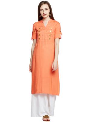 Orange plain cotton cotton-kurtis 2