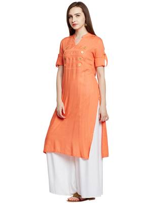 Orange plain cotton cotton-kurtis 4