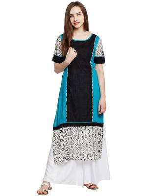 Black printed cotton long-kurtis 1