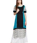 Black printed cotton long-kurtis