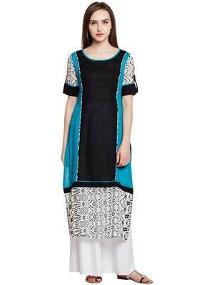Black printed cotton long-kurtis 2