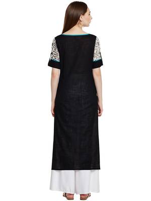 Black printed cotton long-kurtis 3