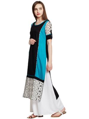 Black printed cotton long-kurtis 4
