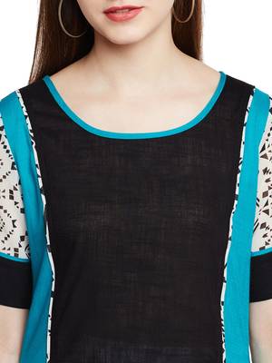 Black printed cotton long-kurtis 5