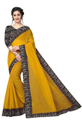 Yellow woven chanderi cotton saree with blouse 1