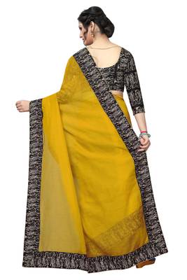 Yellow woven chanderi cotton saree with blouse 2