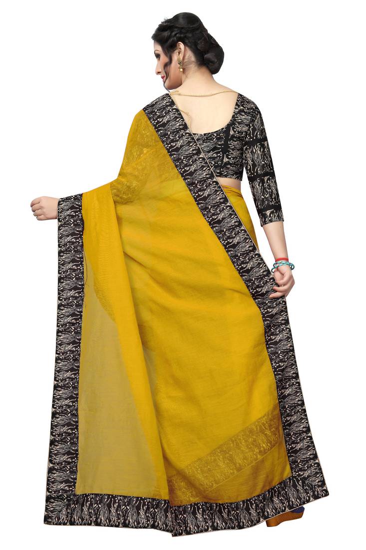 Yellow woven chanderi cotton saree with blouse
