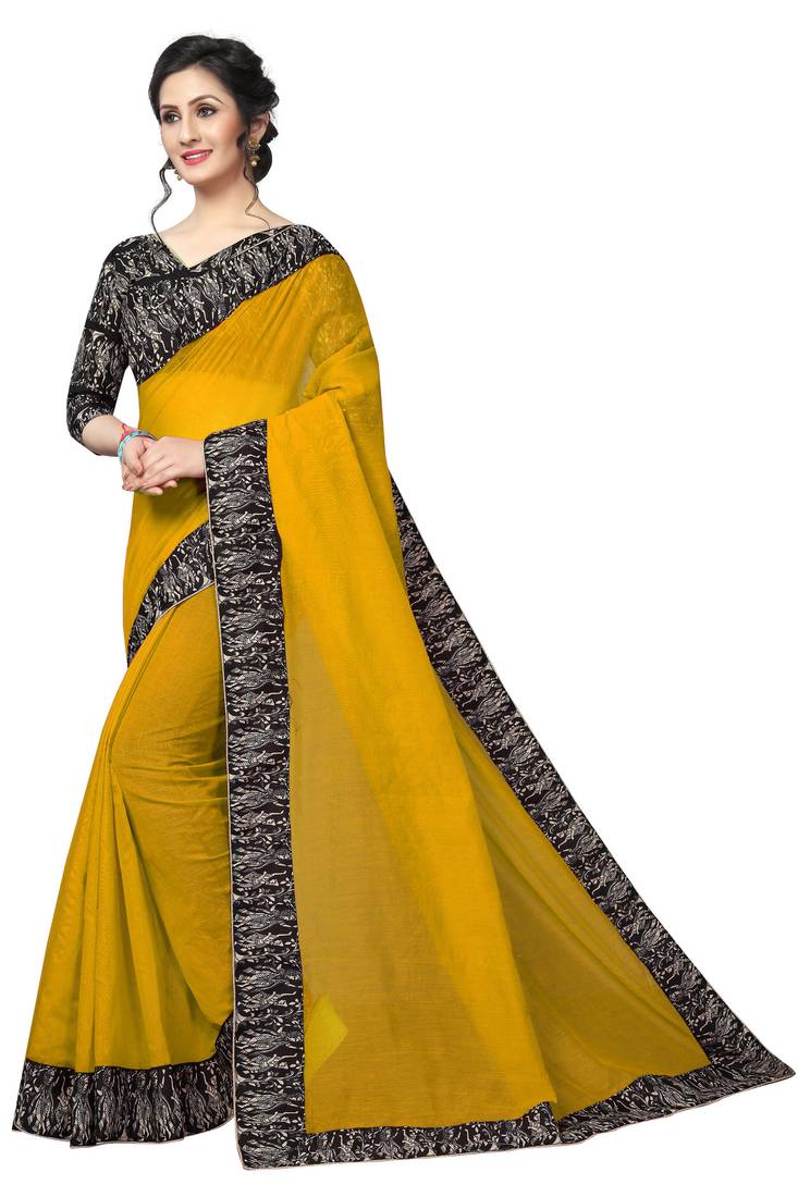 Yellow woven chanderi cotton saree with blouse