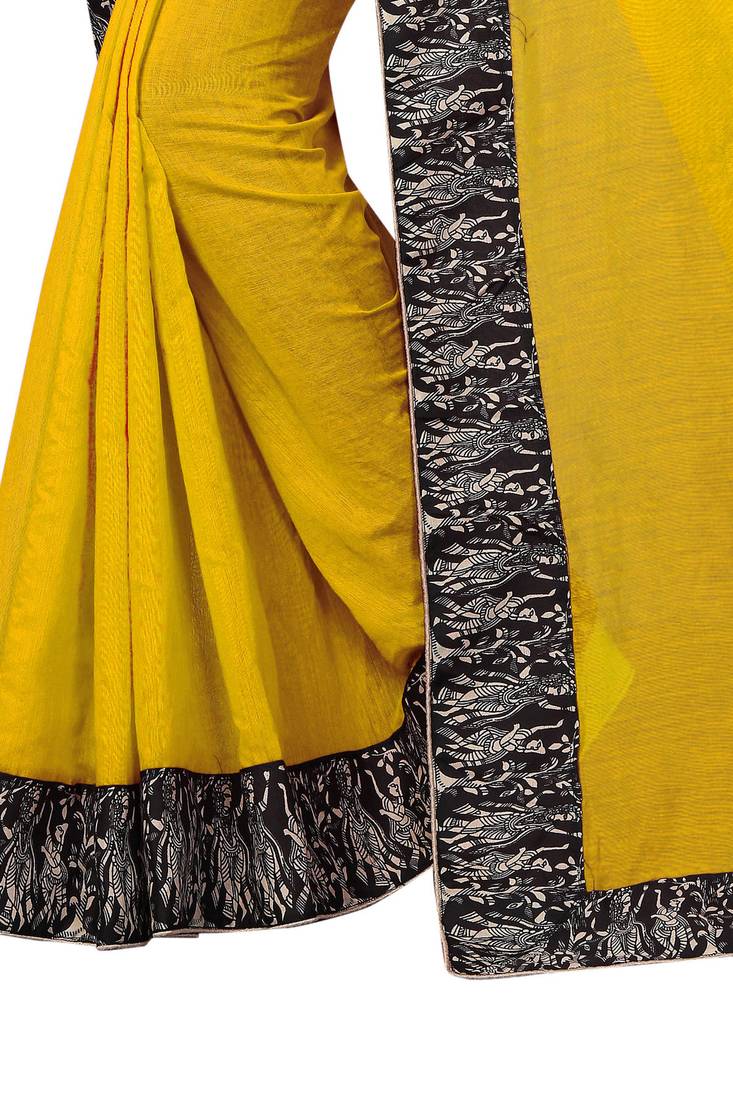 Yellow woven chanderi cotton saree with blouse