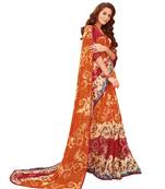 Orange printed georgette saree with blouse