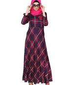 Modest Forever Dark Blue & Pink Checkered Maxi Dress