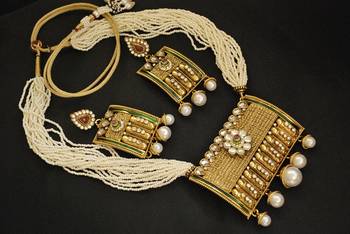 Royal Rajwadi Maharana Pratap Necklace set with studded American Diamond & Pearl drops 1
