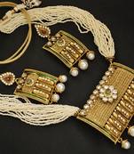 Royal Rajwadi Maharana Pratap Necklace set with studded American Diamond & Pearl drops