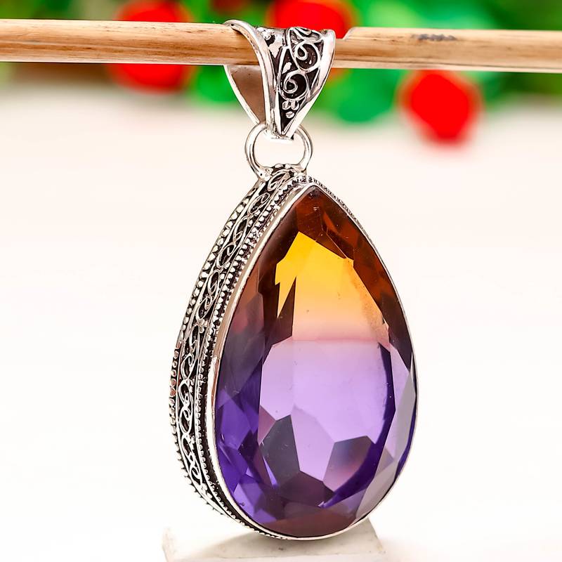 Ametrine  vintage gemstone 925 silver jewelry pendant 2.22"