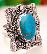 Blue copper turquoise gemstone 925 silver jewelry ring 7.75
