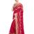 Indian women meganta designer patch and moti and floral design Raw Silk saree with blouse