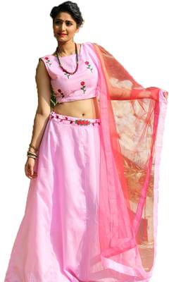Pink embroidered silk unstitched lehenga 1