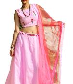 Pink embroidered silk unstitched lehenga