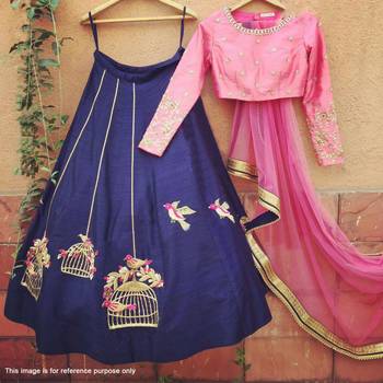 Blue embroidered silk unstitched lehenga 1