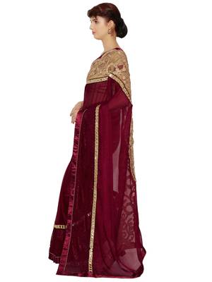 Indian women Maroon Designer Saree with Heavy Work Raw Silk saree with blouse 2