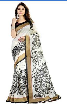 White printed bhagalpuri silk saree with blouse 1