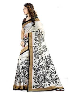 White printed bhagalpuri silk saree with blouse 2