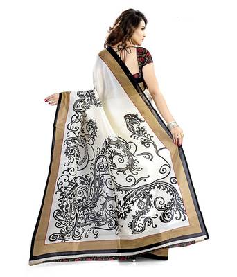 White printed bhagalpuri silk saree with blouse 3