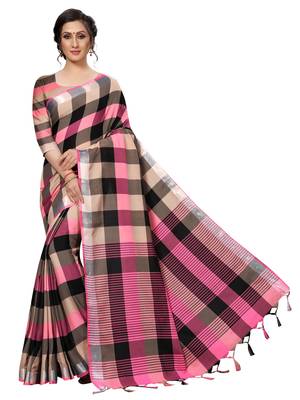 Pink Woven cotton silk saree with blouse 1