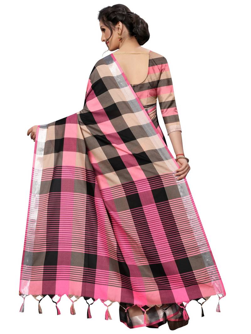 Pink Woven cotton silk saree with blouse