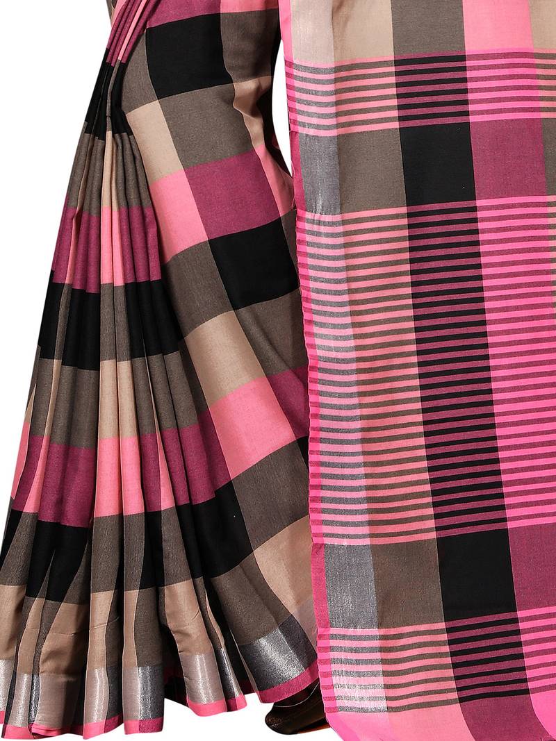 Pink Woven cotton silk saree with blouse