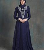 Dark Blue Thread With  Mirror Glass Hand Work  Designer Dubai Kaftan
