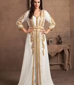 Gleaming Off White Party Wear Handmade Moroccan Style Kaftan