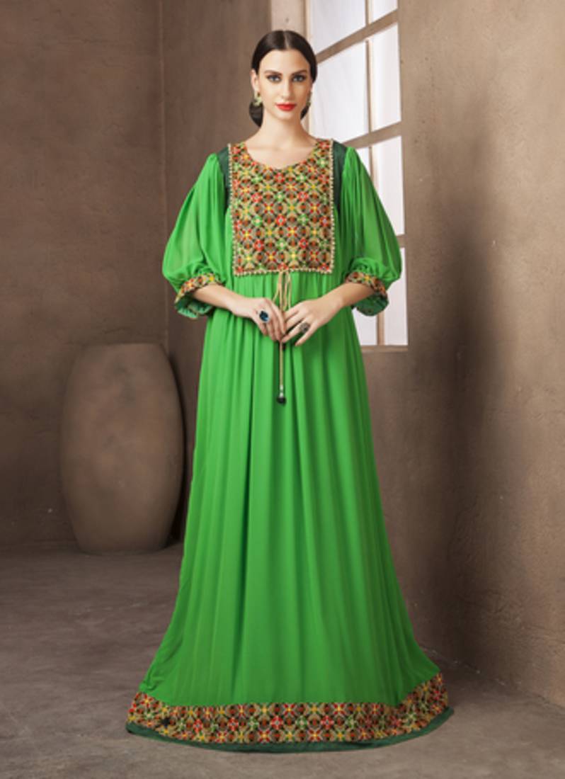 Green Color Embroidery Formal Party Maxi Dress Kolkozy Fashion Private Limited 2480189