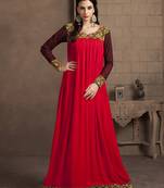 Red Color Long Sleeve Modern Embroidery Maxi Dress