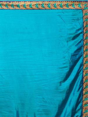 Indian women Cyan Half and Half Sari Raw Silk saree with blouse 5