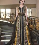 Arabic Evening Dress With Net Brasso And Lace Work Yellow And Black Color Kaftan