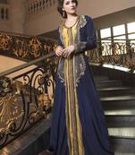 Dark Blue Thread Work Style Fabric Dubai Party Wear Designer Kaftan