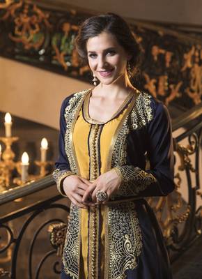Dark Blue Thread Work Style Fabric Dubai Party Wear Designer Kaftan 2