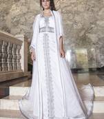 Moroccan Long Sleeve Wedding Kaftan White Color With Lace Work
