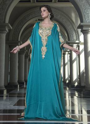 Evening Dress Sea Green Color Arabic Free Size Kaftan 1