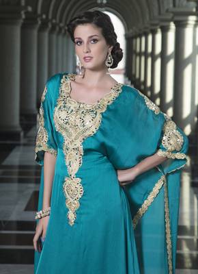 Evening Dress Sea Green Color Arabic Free Size Kaftan 2
