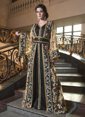 Biscuit Color Designer Embroidery Arabic Moroccan Style Kaftan 2