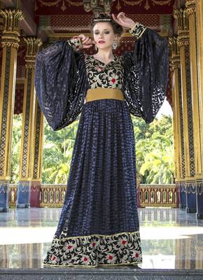 Embroidery Work Kaftan Gray And Black Color Net Brasso Arabic Style 1